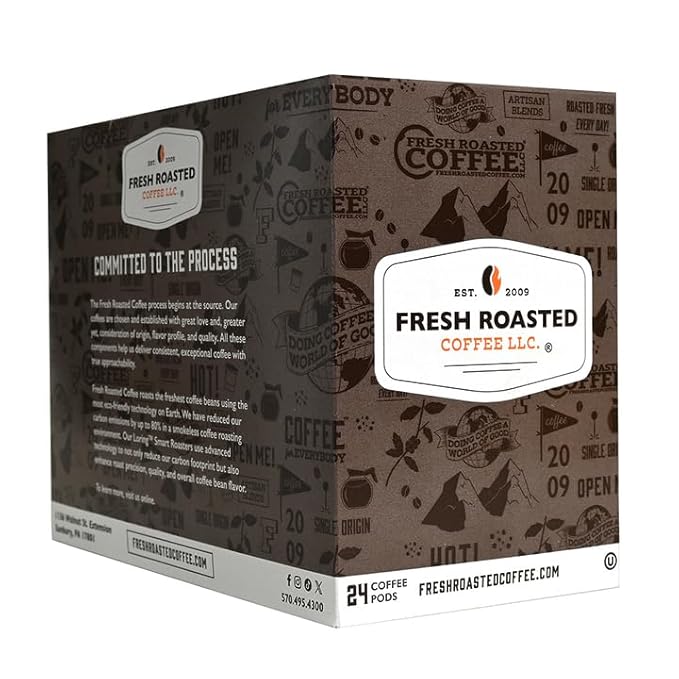 Fresh Roasted Coffee Organic Ethiopian Sidamo Water-Processed Half-Caf | USDA Organic 100% Single Origin Kosher | Medium Roast 72 Pods for K Cup Brewers