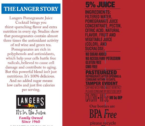 Langers 5 Calorie Pomegranate Juice Cocktail 64 Fl Oz (Pack of 8)