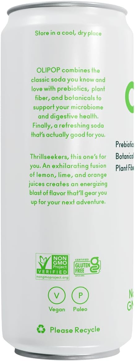 OLIPOP Sparkling Prebiotic SodaRidge RushPantry Pack Packed with PrebioticsFiberand BotanicalsGluten FreeVeganGMO Free12oz Skinny Can(Pack of 24)