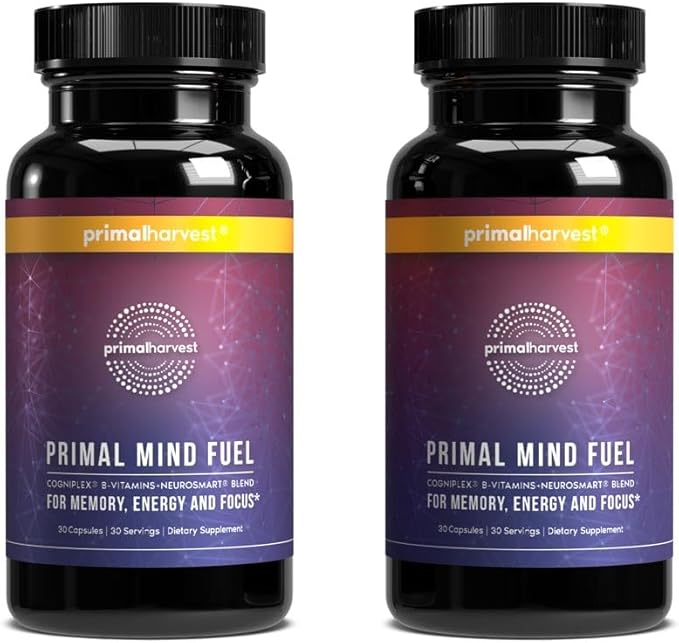 Primal Harvest Brain Supplement Primal Mind Fuel Brain Booster for Focus Energy Clarity Memory Brain Health 30 Capsules Nootropics Brain Support Supplement for Men and Women (2 Pack (30 Count))