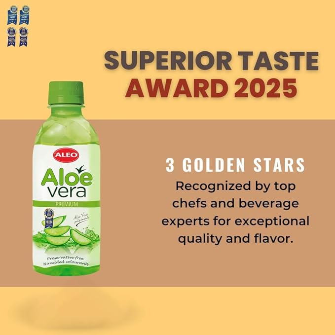 ALEO 0.35L Premium Aloe Vera Drink - Natural No Preservatives No Artificial Colors Superior Taste Award 2025