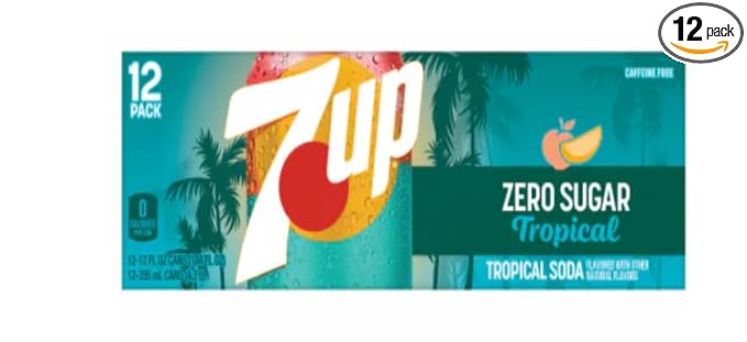 (12 Pack) 7_up Tropical Zero Sugar Caffeine Free Lemon Lime Mango Peach Soda Cans - 12 Fl Oz