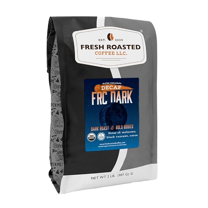 Fresh Roasted Coffee Organic FRC Dark Water-Processed Decaf | USDA Organic Kosher | Dark Roast 2 lb (32 oz) Whole Bean