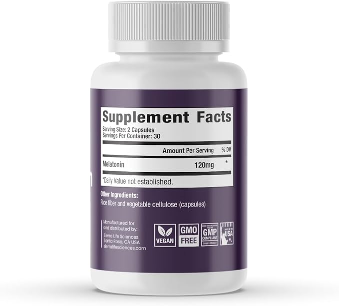 120 mg High Dosage Melatonin Max in Easy-to-Swallow Capsules - 30 Servings (Pack of 2)