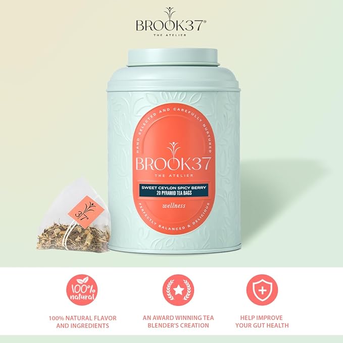 Brook37 Sweet Ceylon Spicy Berry Detox Tea - Premium Luxury Herbal Tea | Caffeine Free | Hibiscus Ginger Cinnamon | Natural ingredients | 20 Tea Bags | Plastic Neutral Brand | Ideal Tea Gifts