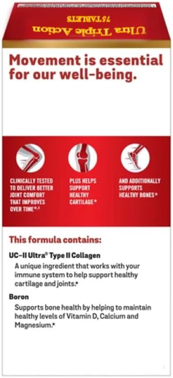 Ultra Triple Action Joint Support Supplement 75 Tablets + Bonus Copper-Infused Elbow Sleeve – Advanced Formula with Type 2 Collagen Hyaluronic Acid &ampBoron for Mobility Flexibility Comfort