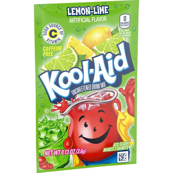 Kool-Aid Unsweetened Lemon Lime Artificially Flavored Powdered Soft Drink Mix 0.13 oz Packet (Pack of 48)