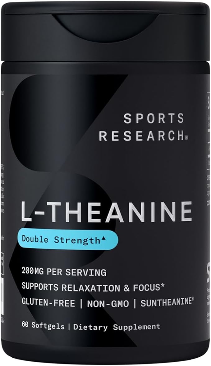Sports Research Collagen Peptides Hydrolyzed Type 1 &amp 3 Powder Protein Supplement Easy Mixing Vital Nutrients &amp Proteins and Double Strength L-Theanine Supplement for Focus Relaxation &amp A