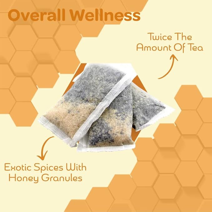 True Honey Chai Tea Bags - Providing Herbal Wellness - All Natural Organic Cinnamon Clove Coriander Anise and Fennel Black - Blended with Honey Crystals Blended - 24 Count