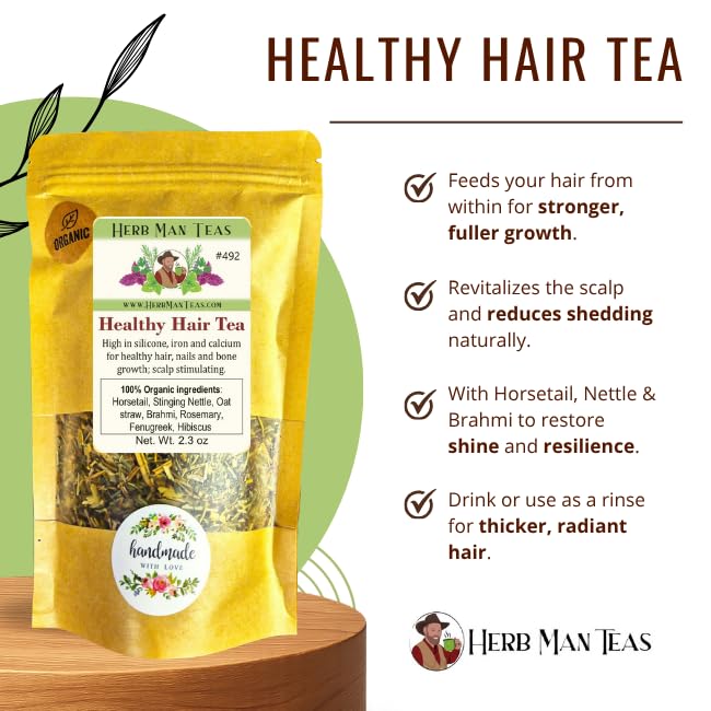 HEALTHY HAIR TEA — An Organic mineral-rich Herbal Blend to build Strong Healthy Hair and avoid hair thining Formulated by Master Herbalist Khabir - Non-GMO No Additives