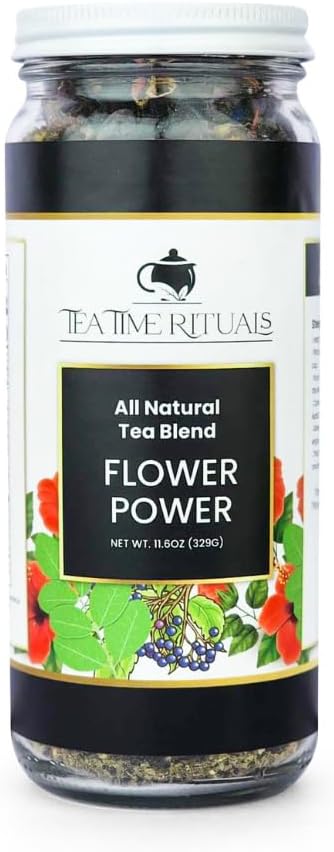 Flower Power - All Natural Loose Leaf Herbal Tea Blend (Hibiscus Flowers Moringa Leaf Elderberries Ginger) 16oz Jar