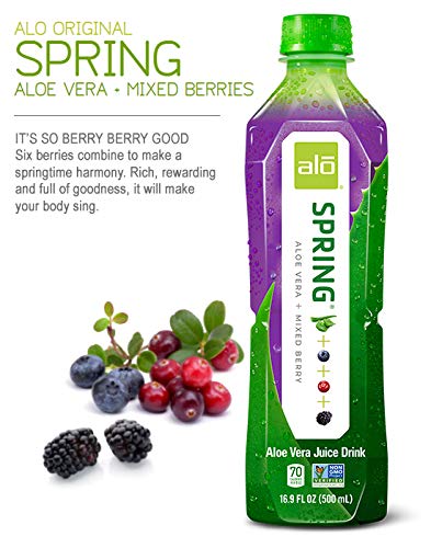 ALO Aloe Vera Juice Drink | SPRING - Aloe Vera + Mixed Berry | 16.9 fl oz Pack of 12 | Plant-Based Drink with Real Aloe Pulp