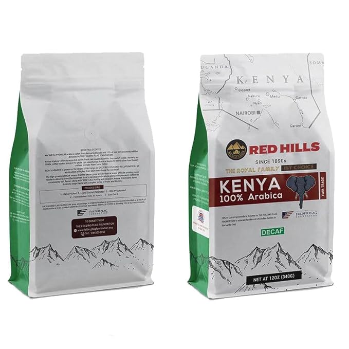 RED HILLS KENYA DECAF ROAST Coffee 100% Arabica Fresh Roasted Coffee (Ground 1 LB)