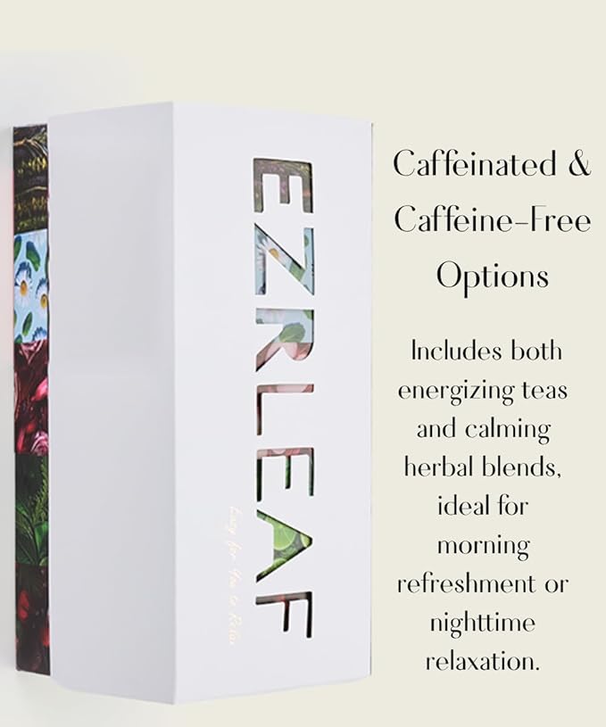 EZR Leaf Herbal &amp Fruit Tea Sampler Gift Box – 22 Pyramid Tea Bags with 9 Fruit &amp Floral Blends – Low &amp Caffeine Free Assortment for Relaxing Tea Lovers Lemon Verbena Lemongrass  Rooibos