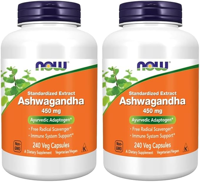 NOW Foods Ashwagandha Extract 450 mg Vegan Kosher Non-GMO - 240 Veg Capsules (Pack of 2)