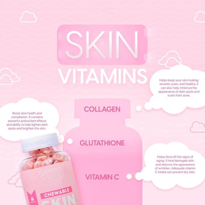 Vita Skin Vitamins Collagen Gummies – Type 1 &amp 3 Peptides – 60 Gummies