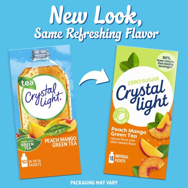 Crystal Light On-The-Go Variety Pack – Peach Mango Green Tea &amp Pink Lemonade Sugar-Free Powdered Drink Mix 10 CT Each (2 ea.Variety Pack)