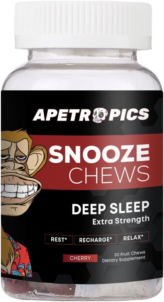 Apetropics Snooze Chews - Deep Sleep Gummy with L-Theanine Chamomile Melatonin Tart Cherry and Magnesium - Cherry Flavor 30 Count - Gluten-Free Vegan Non-GMO and Gelatin-Free