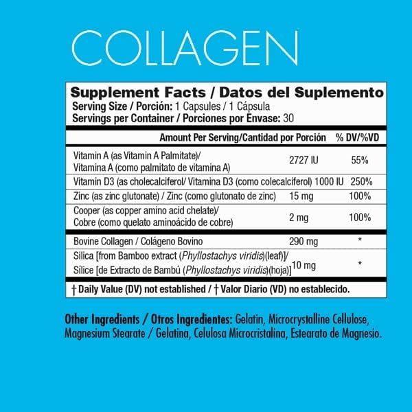Yes You Can! Collagen Capsules for Women and Men Dietary Supplement to Promote Healthy Hair Skin and Nails 290 mg Bovine Collagen Vitamin A Vitamin D3 Zinc and Copper 30 Capsules - 2 Pack