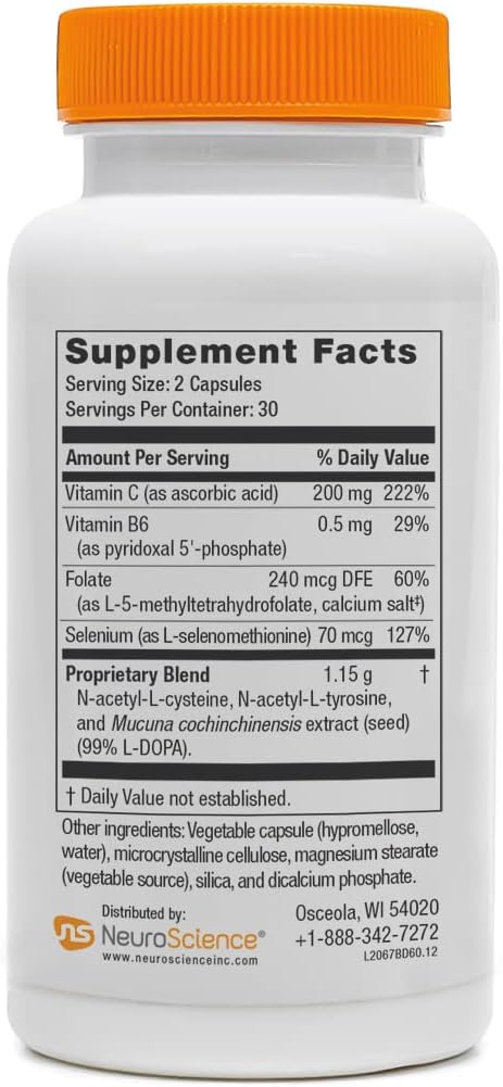 NeuroScience Balance D - Mood Support Supplement for Energy Focus &amp Brain Health - Vitamin B6 Folate &amp More - Aid Dopamine Synthesis for Healthy Craving Control &amp Cognition (60 Capsules)