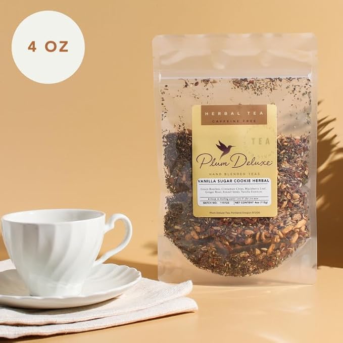 Vanilla Sugar Cookie Herbal Tea – Caffeine-Free Loose Leaf Blend with Rooibos Vanilla and Cinnamon – Naturally Smooth Flavor No Added Sugar – 60 to 80 Cups – Small Batch USA – Plum Deluxe