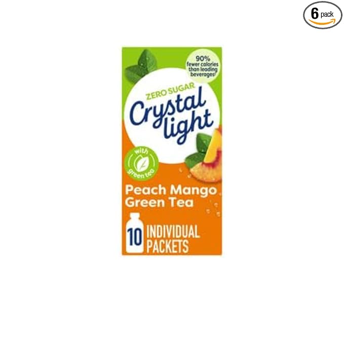 Crystal Light On The Go Peach Mango Green Tea 10 Ct (Pack of 6)