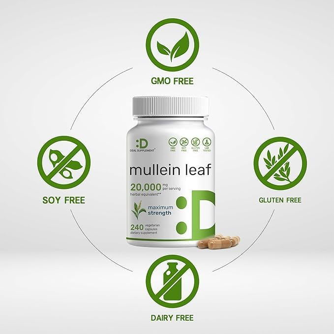 DEAL SUPPLEMENT Mullein Leaf Extract 240 Veggie Capsules – 4 Month Supply – Non-GMO Vegan