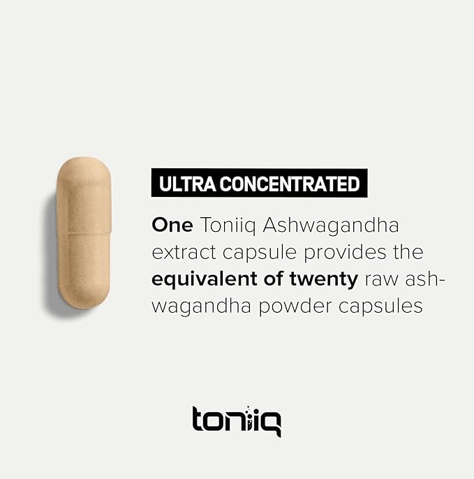 Toniiq Ashwagandha - Ultra High Potency 20:1 Extract with 10% Withanolides - Wild Harvested in India - Highly Concentrated - Third-Party Lab Tested - 90 Capsules