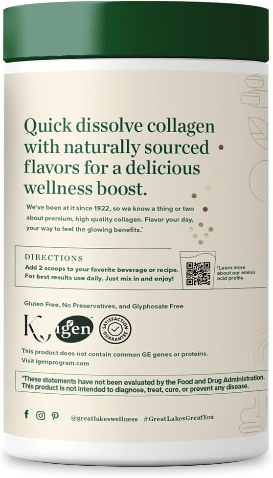 Great Lakes Wellness Collagen Peptides Powder for Skin Hair Nails Joints &amp Digestion - Chocolate Flavored - Quick Dissolve Hydrolyzed Non-GMO Kosher - 10 oz