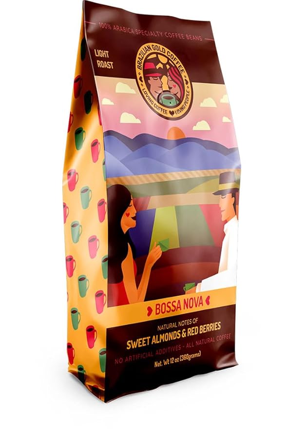 Brazilian Gold Coffee Bossa Nova Gormet Sweet Almonds &amp Red Berries Low Acidity 100% Arabica Coffee Light Roast Ground 12 oz