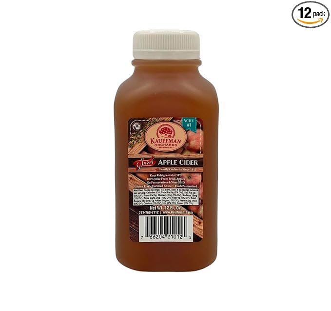 Kauffman's Fruit Farm Orchards Homemade Fresh-Pressed Apple Cider Frozen for Shipping 12 Oz. Single-Serve (Pack of 12)