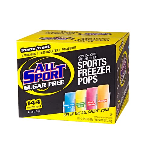 All Sport Zero Hydration Freezer Pops (Case of 144) - Each Case includes 1 Mircofiber Cooling Towel Blue (Variety Pack (Sugar Free))