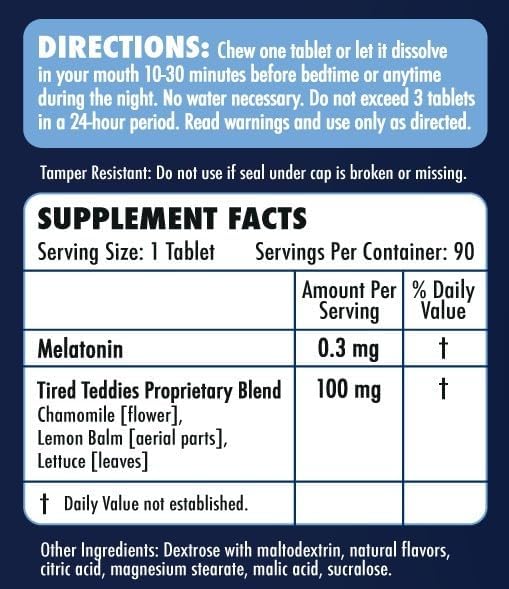 Low Dose Melatonin Kids Chewable 0.3 mg - Kids Melatonin Tablet Sleep Support with Chamomile Bubblegum Flavor 90 Count