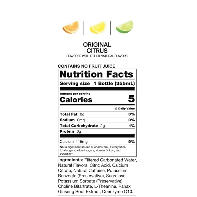UPTIME Energy Drink Original Citrus Sparkling 12 Pack Vitamin C L Theanine Calcium Sugar Free Energy Drinks for Focus Support 142mg of Natural Caffeine 5 Calories Clean Natural 12 fl oz Can
