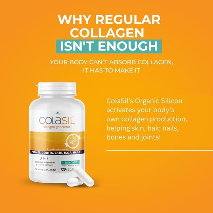 Colasil Collagen Booster Capsules – Organic Silica (OSA) + Hydrolyzed Collagen Generator for Hair Skin Nails Bones &amp Joints – High Absorption Non-GMO Allergen-Free 60 Capsules (30-Day Supply