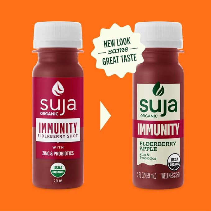 Suja Organic Immunity Elderberry Shot with Turmeric and Ginger | Immunity Boost &amp Support | Functional Shots | Cold-Pressed Juice with Live Probiotics | Plant-Based &amp Gluten-Free (20 Pack)