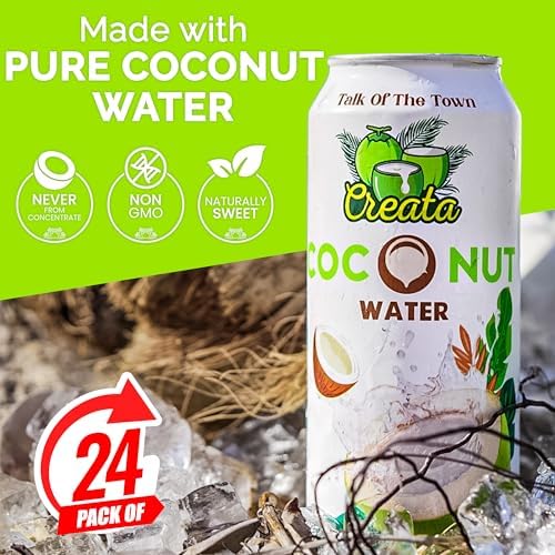 Coconut Water Bulk 99% Pure 16.57 Fl Oz - Pack of 12 Nutrient-Rich and Fresh | Low Sugar &amp Calories | Pure Coconut Water with Electrolytes by Creata