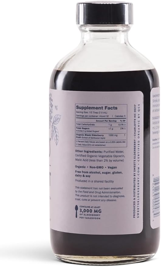 Organic Elderberry Extract | Unsweetened Elderberry Immune Support | Vegan | Keto and Diabetic Friendly | 8 fl oz Bottle | Alcohol-Free | Certified USDA Organic