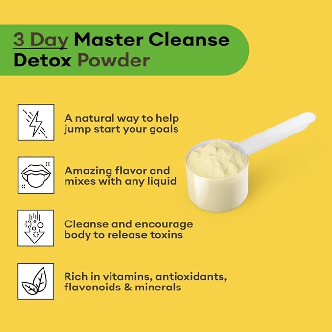 Grass Root Naturals Master Cleanse Detox Powder- Lemonade Detox 3-Day Plant-Based Supplement with Lemon Maple Syrup and Cayenne Diet 6.34oz Container