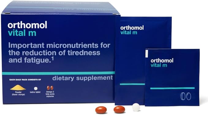 Orthomol Vital M Powder &amp Tablet Packet for Men 30-Day Vitamin Supplement – Daily Energy Fatigue Reduction &amp Vitality Support with Vitamins A B C D E K Omega-3 &amp Iodine
