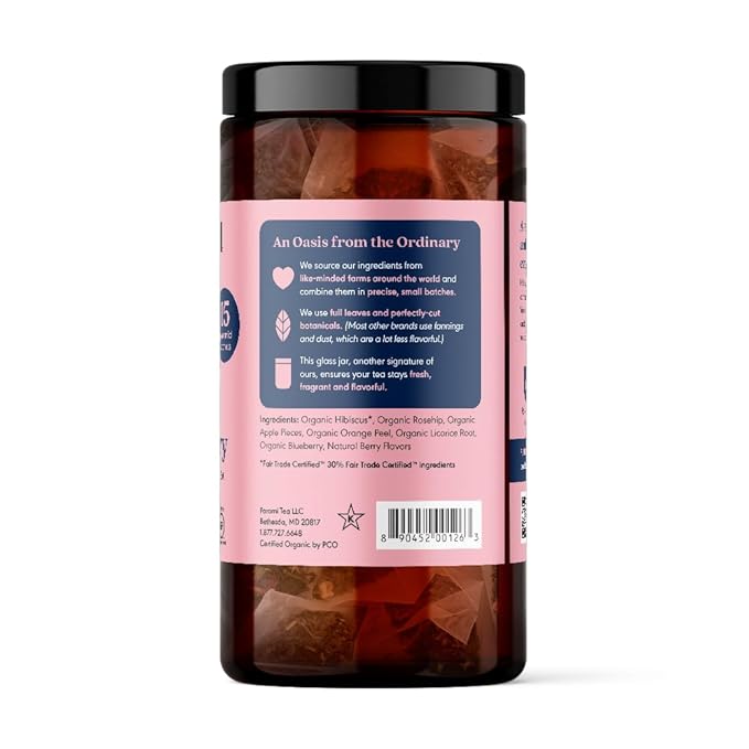 Paromi Hibiscus Berry Organic Herbal Tea Signature Jar 15 Count (Pack of 6)