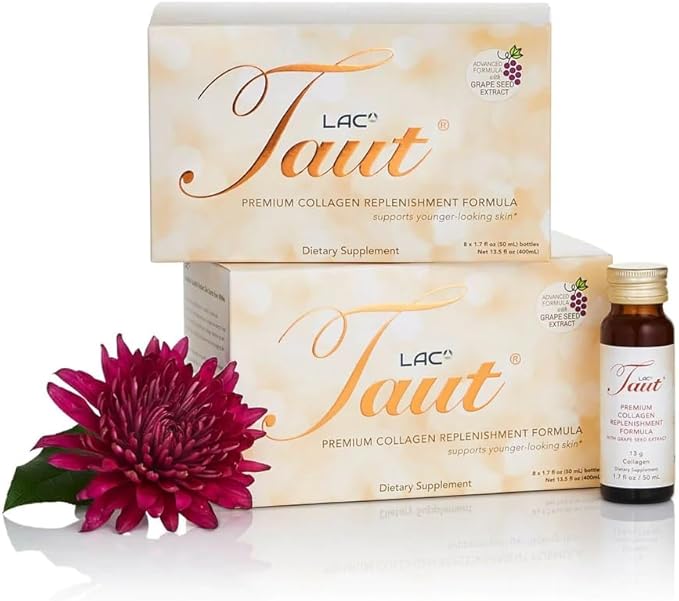 TAUT Liquid Collagen for Women – 13000mg Marine Collagen Drink with Hyaluronic Acid Grape Seed &amp Elastin – Visible Skin Hair &amp Joint Support – 2 Box (8 Bottles Each)