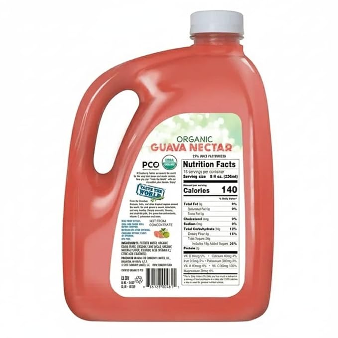 Organic Guava Nectar 128 fl oz | 1 Gallon Tropical Juice Nectar | Made with Real Organic Fruit | No Artificial Flavors or Colors | Refreshing Exotic Drink | Bulk Family Size