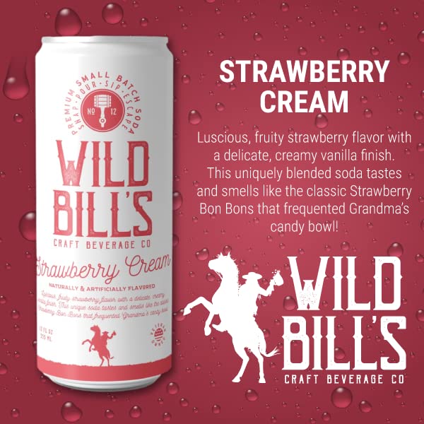 Wild Bill's Craft Soda Soft Drinks Cream Variety Pack Vanilla &amp Orange Cream Strawberry Root Beer Pure Cane Sugar Caffeine Free NO High Fructose Corn Syrup Gluten Free 12 Pack
