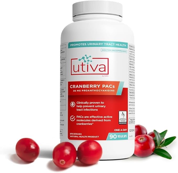 Utiva Cranberry PACs – Clinically Studied Ingredients 36mg PACs for UTI Avoidance - Supplement for Urinary Tract Health for Women and Men – Cranberry Extract Pills for Bladder Health 90 Vegi Capsules
