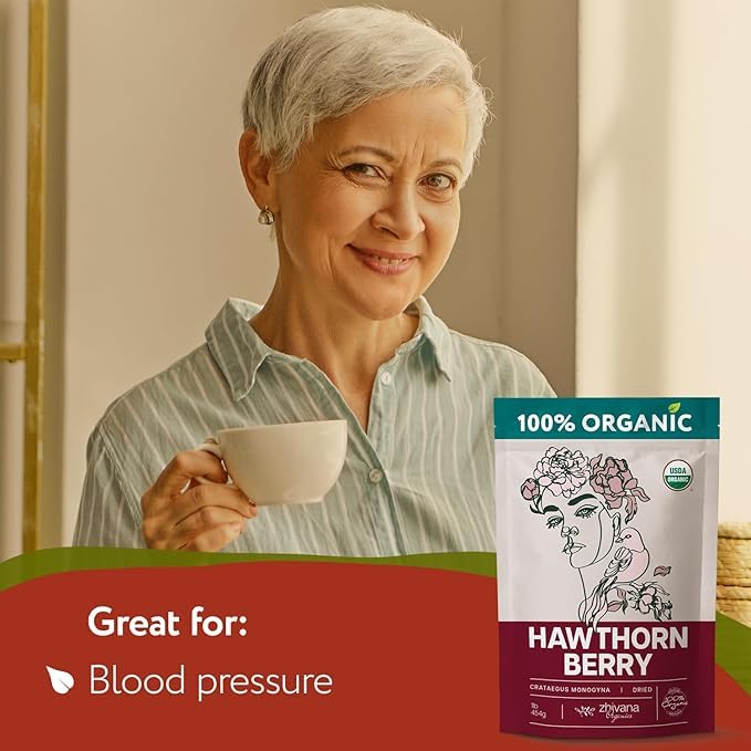 Organic Hawthorn Berry Tea (16oz.) 2 PACK - All Natural Pure Hawthorne Berries - Bulk Herbal Tea for Healthy Blood Pressure Heart Circulation