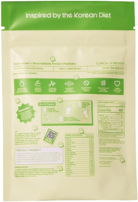 Crushed Tonic Bovine Collagen Powder Korean Beauty Drink with Hydrolyzed Collagen Peptides for Skin Hair &amp Nails | Gluten-Free Halal &amp Kosher (Honeydew Milk 30 Servings (150 g) Pouch)
