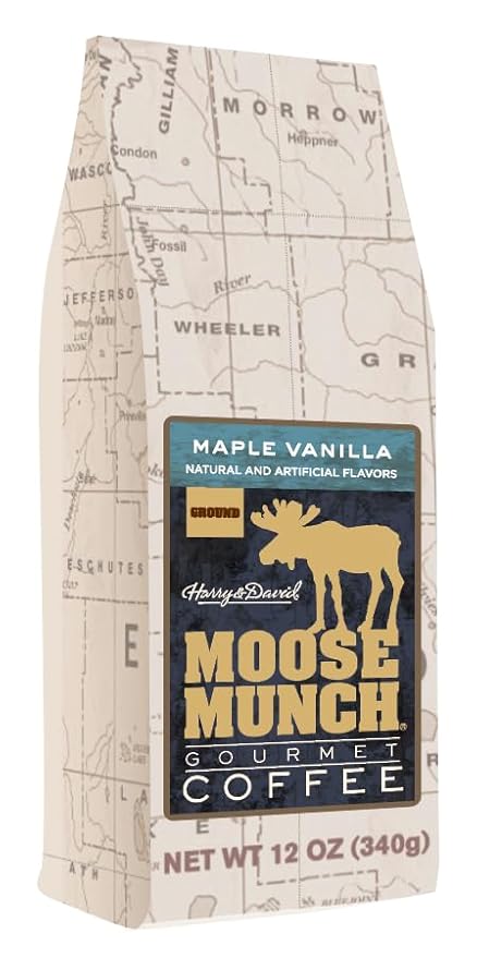 Moose Munch Maple Vanilla Ground Coffee – 2 Pack 12 oz Bags – Smooth Maple Sweetness with Vanilla Flavored Medium Roast Coffee