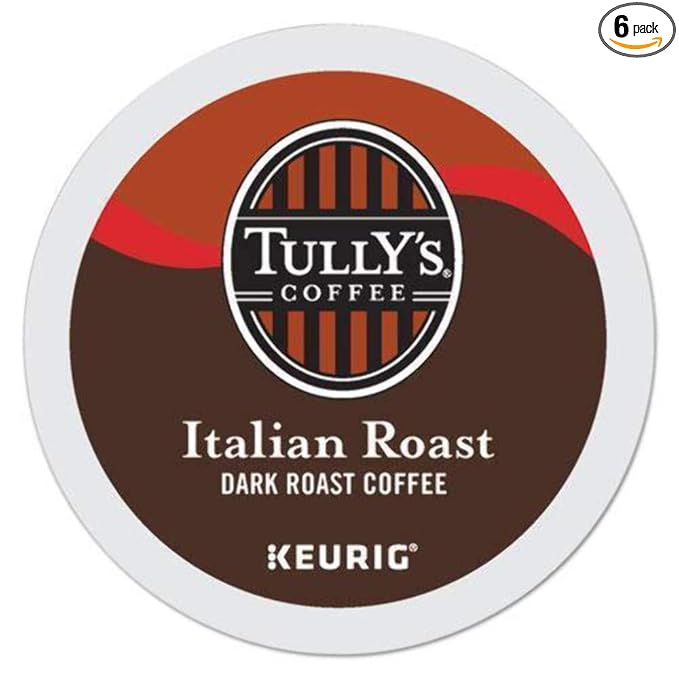 Tully's Coffee Italian Roast Single-Serve Keurig K-Cup Pods Dark Roast Coffee 144 Count (6 Boxes of 24 Pods)