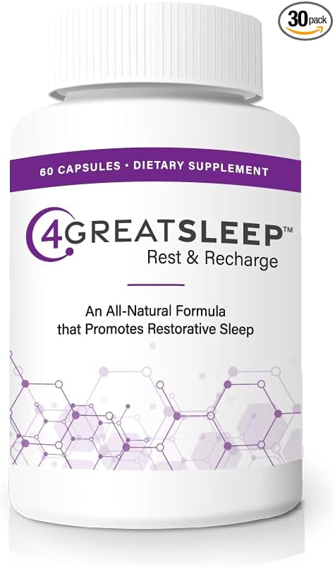 4GreatSleep Natural Sleep Aid with Melatonin GABA Ashwagandha &amp L-Tryptophan – Fall Asleep Faster Stay Asleep Longer – Non-Habit Forming Sleep Support for Adults – 60 Capsules
